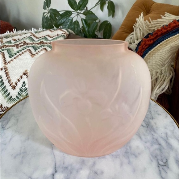 Vintage Post Modern Pink Frosted Floral Vase
